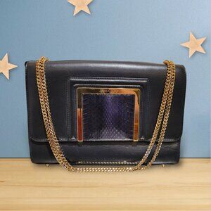 Jimmy Choo Black Leather and Snakeskin Alba Shoulder Bag